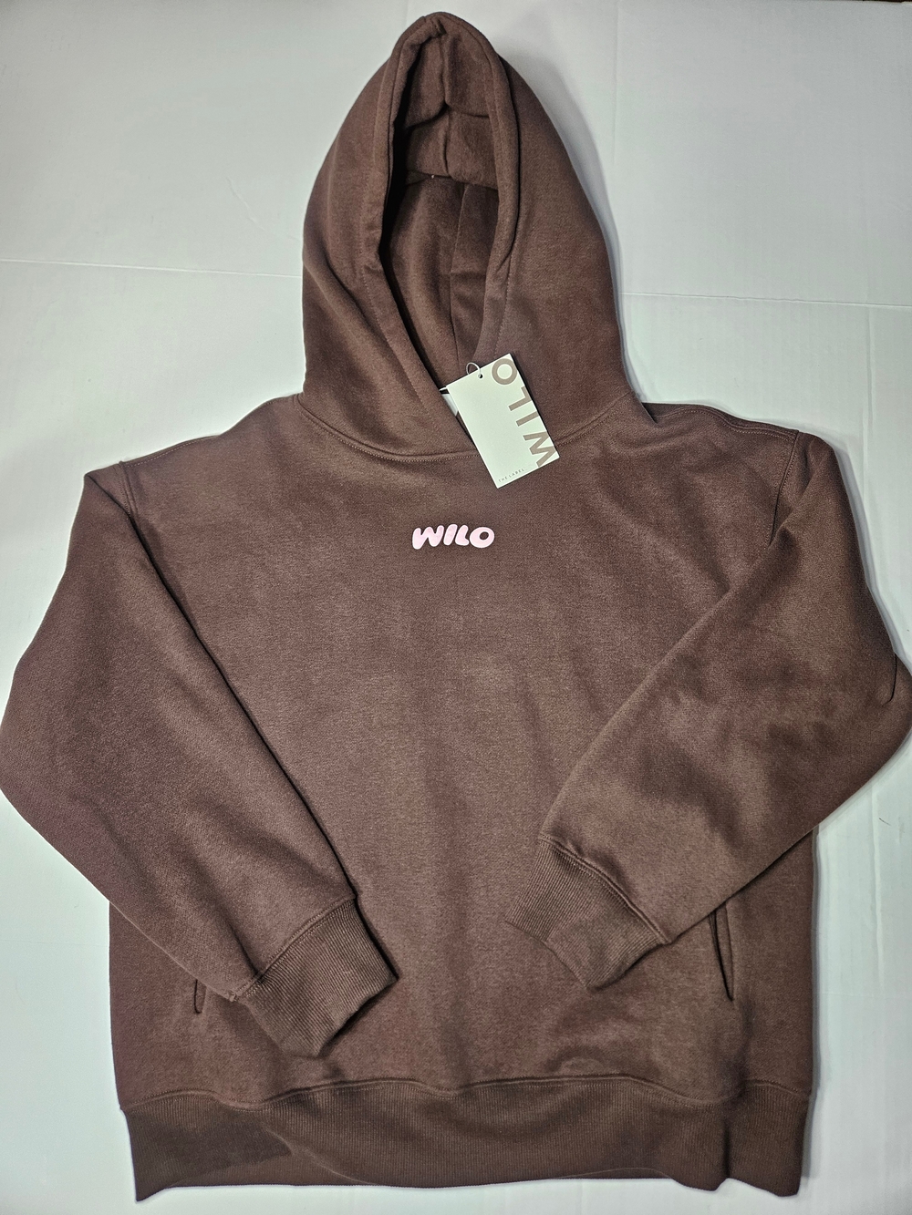 WILO The Label Women's XS Hoodie Brown Sweatshirt Pink Logo Popular WellnessClub